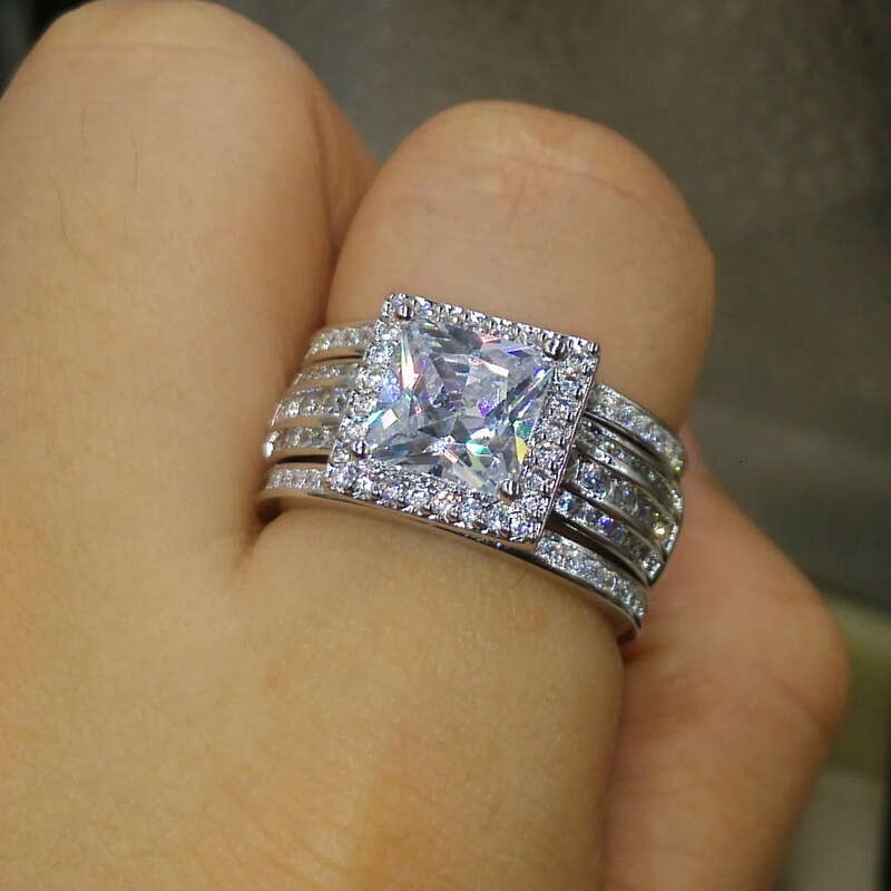 Victoria Wieck 3PCS Jewelry Princess Cut 10KT White Gold Filled Party Topaz Dia Women Wedding Band Finger Ring Gift