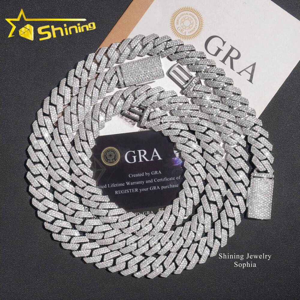 Wholesale Price 14MM 3Rows Iced Out Hip Hop Fashion Design Rapper Men Jewelry Moissanite Diamond Miami Cuban Link Chain