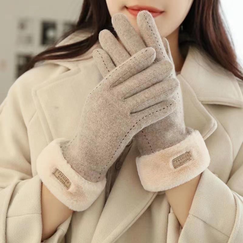 De Rong Warm Autumn Winter Gloves Women Plush Touch Screen Korean Style Versatile High-end Feel Outdoor