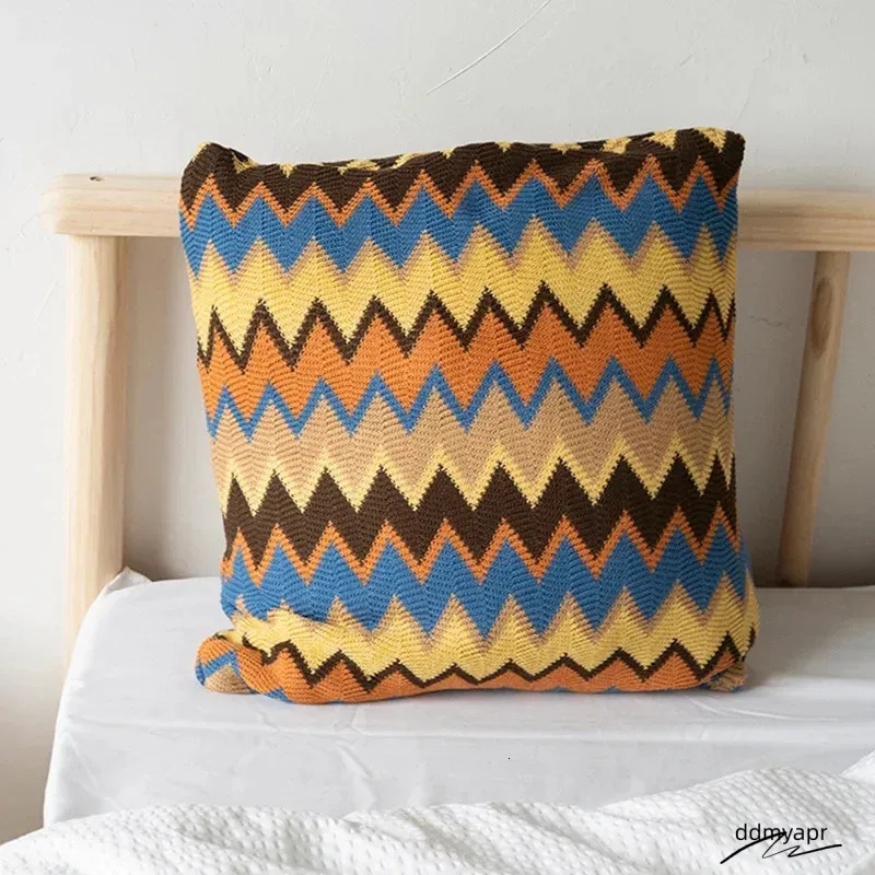 Boho Flocking Knitted Cushion Cover Soft Orange Green ddmyApr Home Living Pillow Case