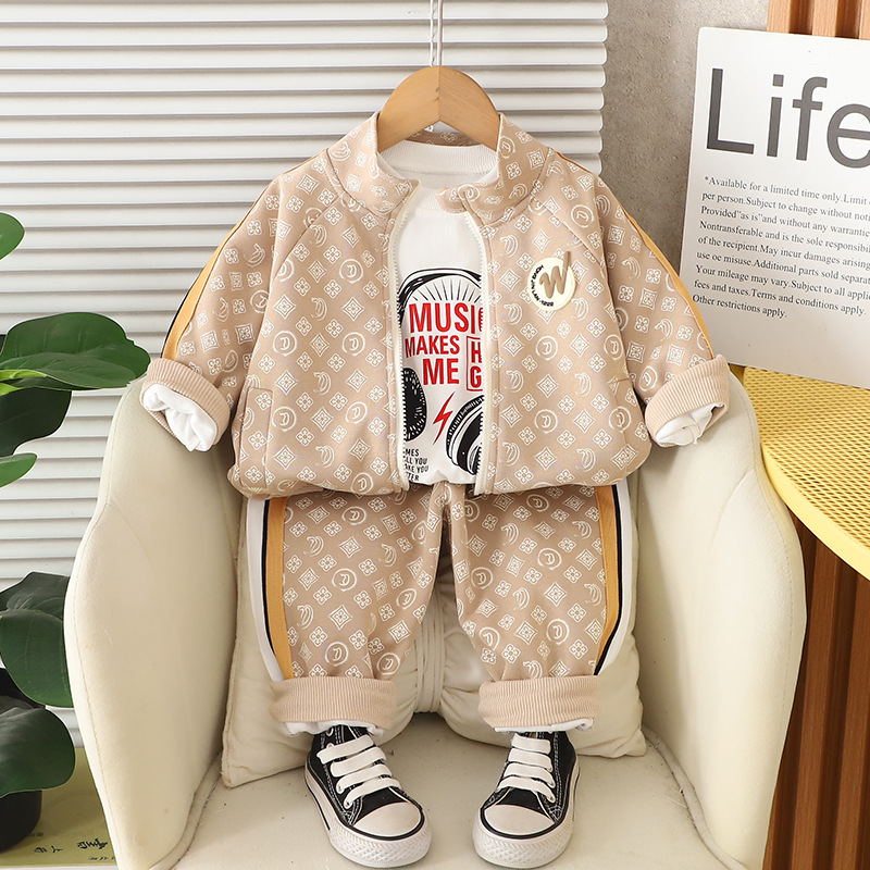 Free Shipping 2025 kids designer clothes winter Kids 3-Piece Set All-Over Print Letters Zip Up Hoodie Outfit, Boys Girls Spring Autumn Casual Tracksui
