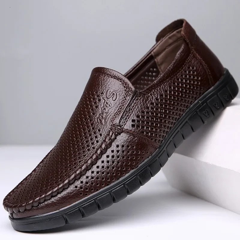 Fashion Leather Hollow Summer Soft Sole Mens Loafers Platform Busines Dress Shoes Men Casual Sandals Shoes Man 251013