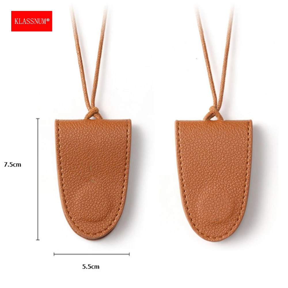 KLASSNUM Neck Glasses Case Genuine Leather Magnetic Neck Hanging Glasses Bag Necklace Trendy Portable Glasses Clip Pendant 251016