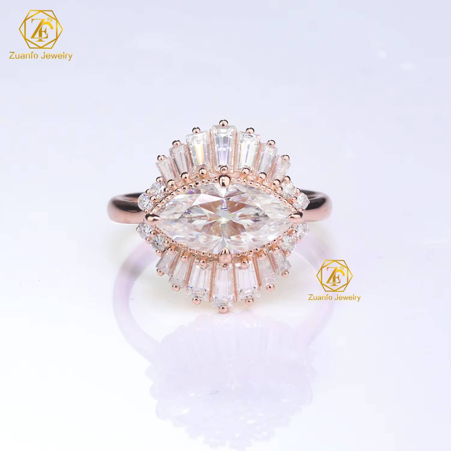 Wholesale Price Jewelry 10K Real Rose Gold Yellow Gold 2CT6X12MM D VVS1 Marquise Moissanite Diamond Wedding Ring for Women