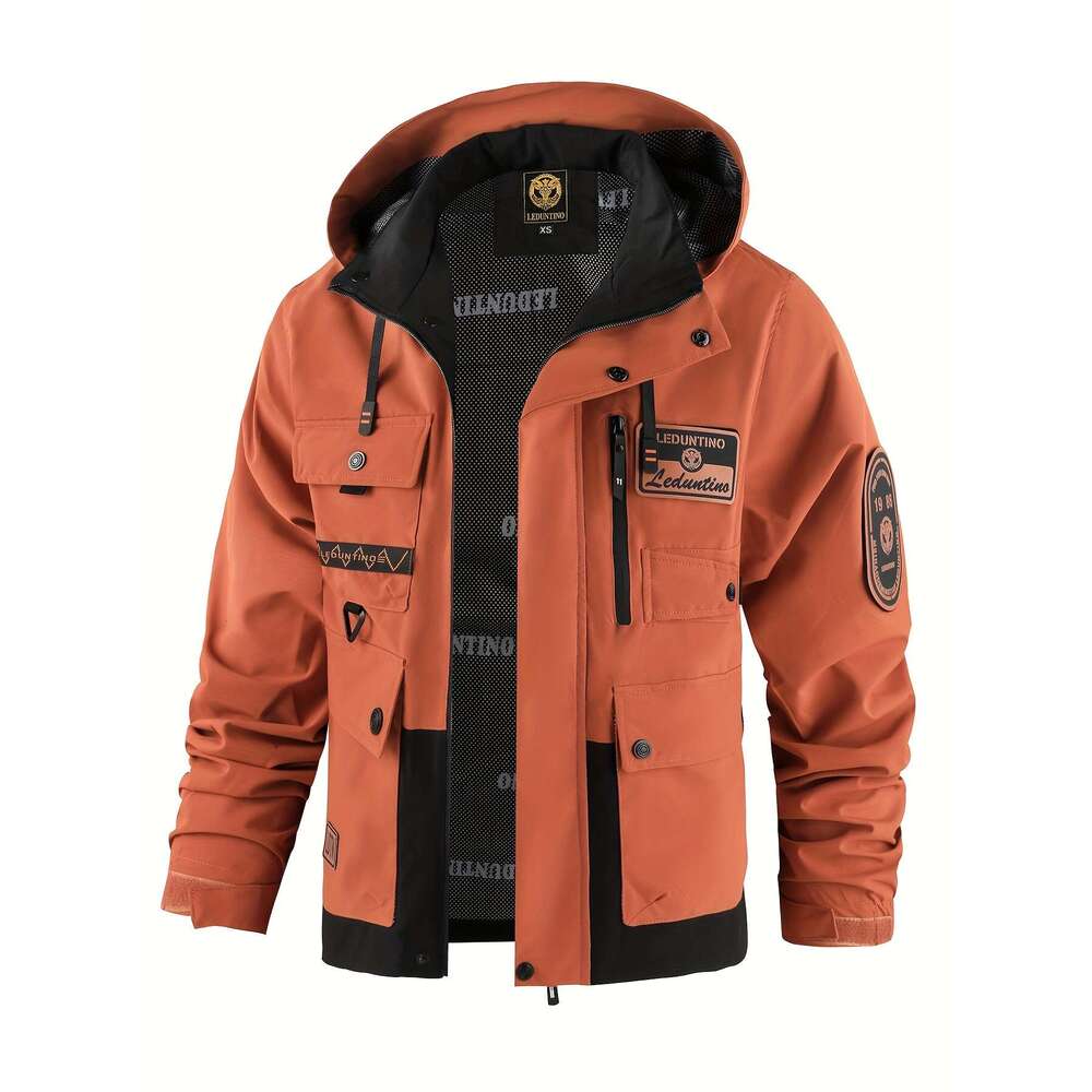 Spring Autumn New Hooded Thin Outdoor Warm Storm Casual Multi-Pocket Cargo Hat Detachable Zipper Men's Color Insertion Jacket