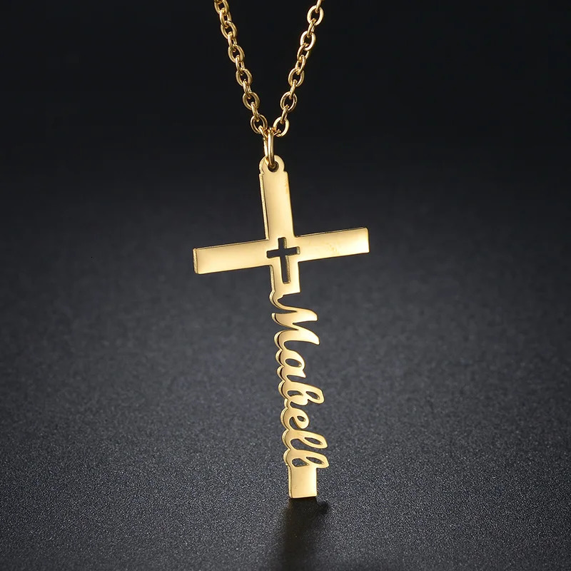 Custom Name Necklace Cross Customized Chains Stainless Steel Pendant Jewelry For Women Personalized Birthday Gift Accessories 251008