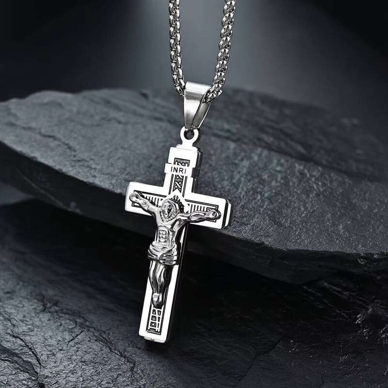 2025 sterling silver Cross Pendant Christian Men's Necklace
