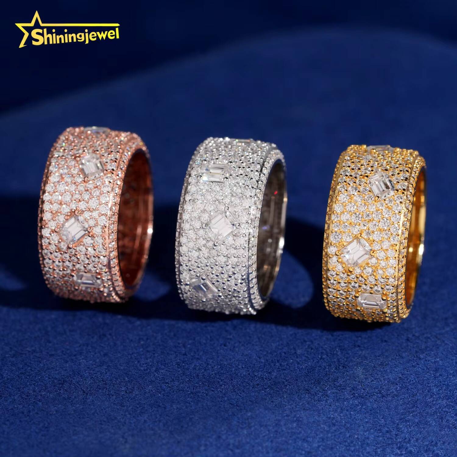 Iced Out Ring for Men Mix Diamond Setting Pass Diamond Tester Hip Hop Rings S925 Silver Moissanite Band