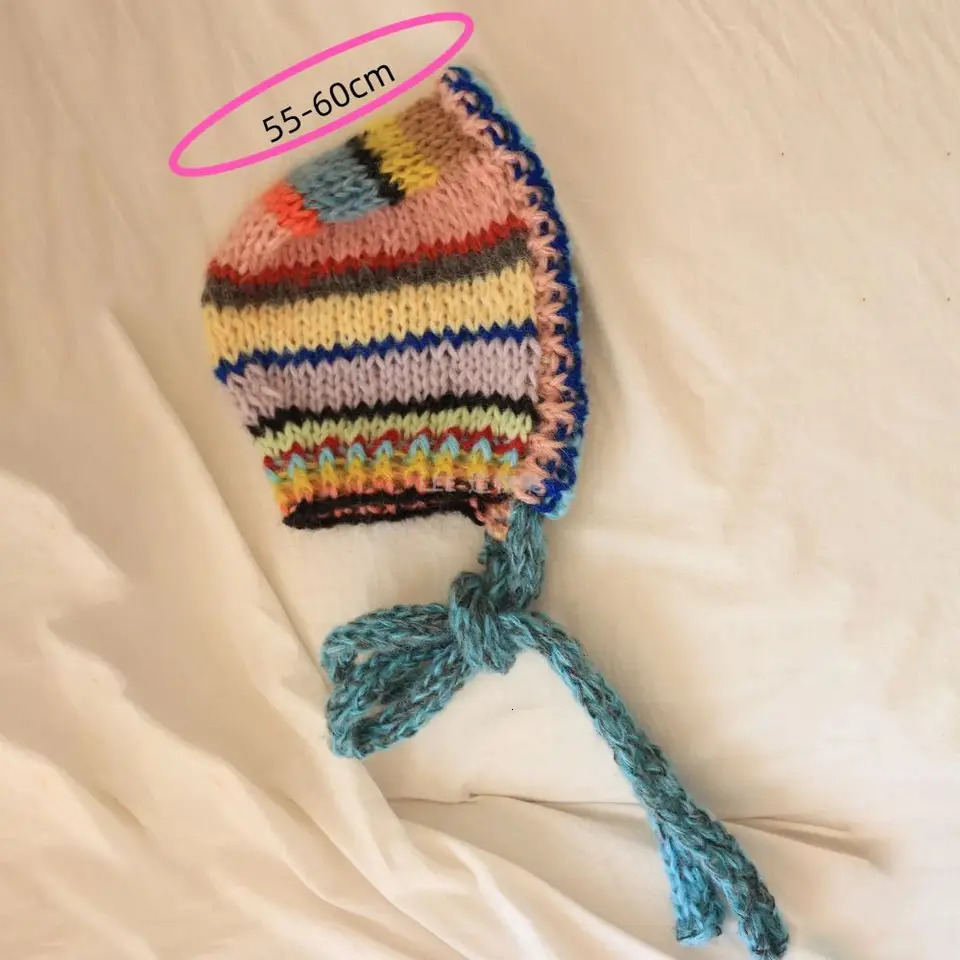 Fashion Color Striped Balaclava Hat Ear Protector Windproof Hand Crocheted Hat Neck Tie Pullover Bean Cap 251014