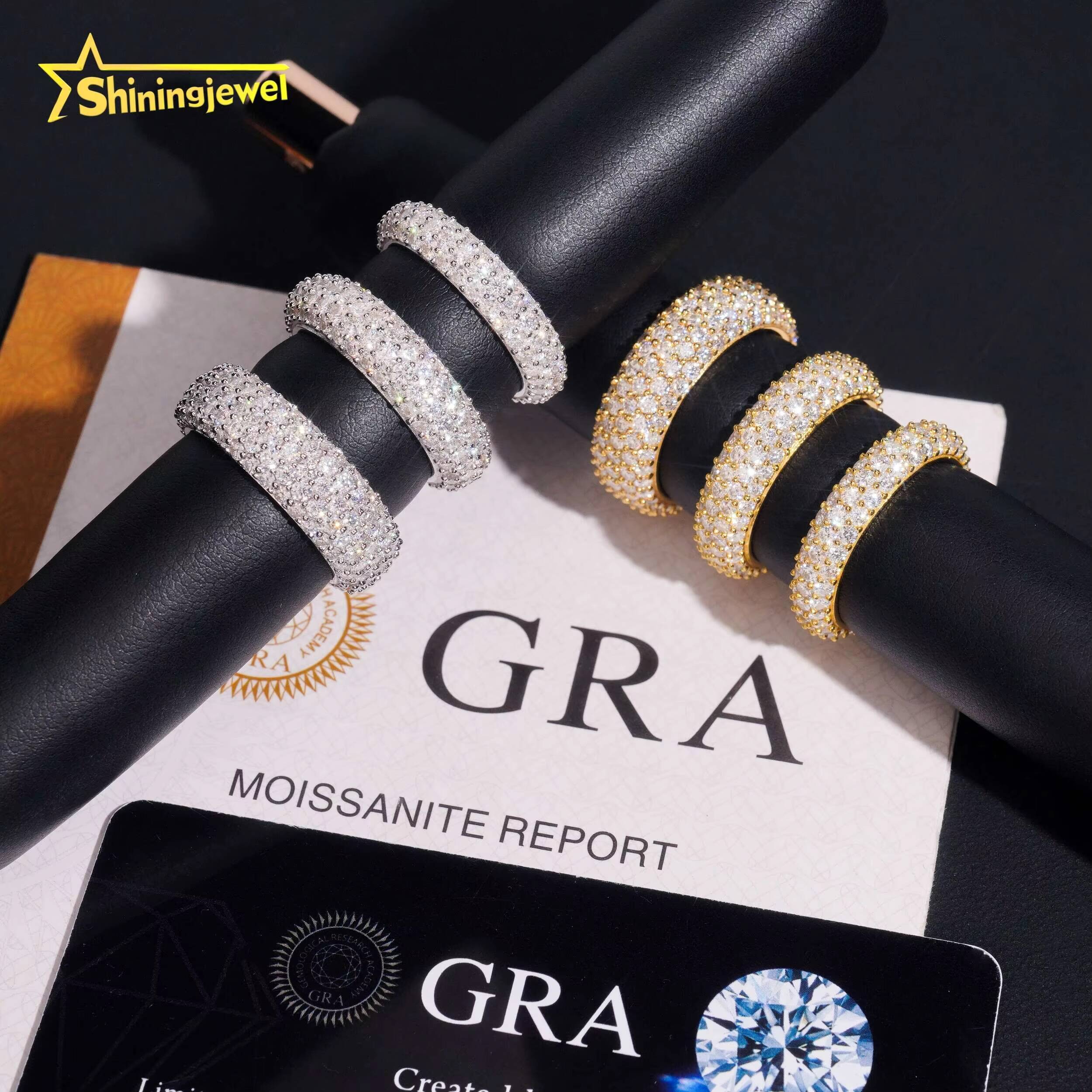 Fully Iced Out 3 to 5 Rows Moissanite Rings Men Women Hip Hop Jewelry Custom Moissanite Ring Engagement Wedding Daily Wear