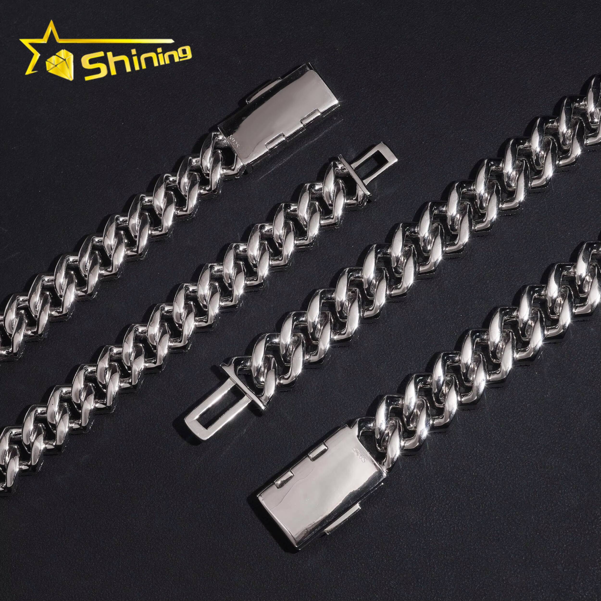 925 Silver Luxury 16mm 18mm Baguette Moissanite Diamond Cuban Link Chain Fine Jewelry Custom Iced Out Men Cuban Link