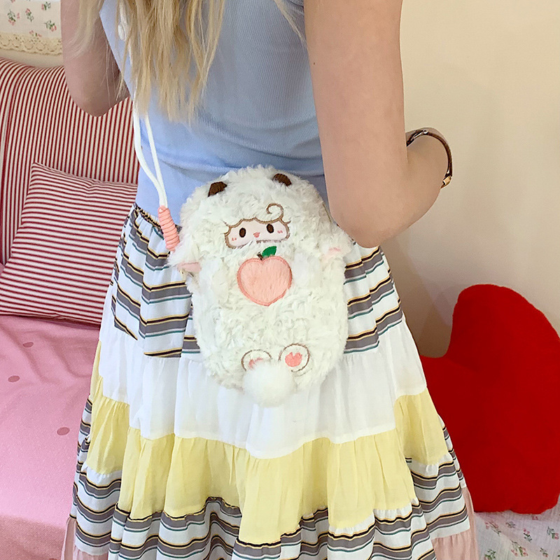 2025 Ins new designer cute soft cute white lamb plush bag soft girl multifunctional mobile phone storage crossbody bag