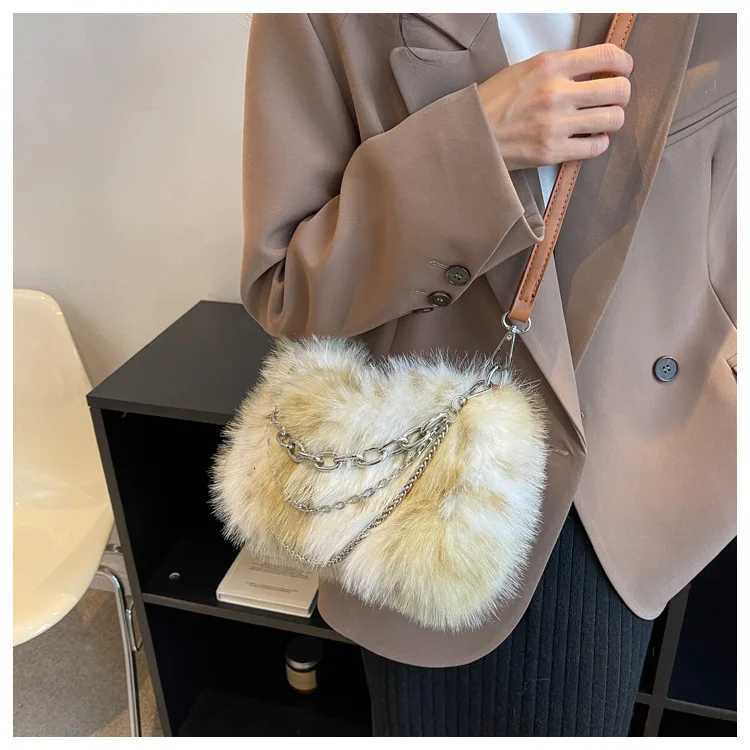 JIAERDI Vintage Y2K Handbag Women Autumn New Hot Girls Chain Plush Soft Shoulder Bag Ladies Harajuku Grey Underarm Bag Aesthetic Z251018
