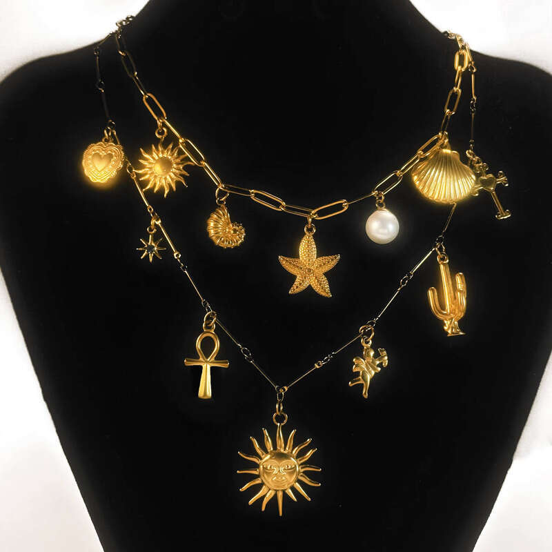 Fashion Ocean Beach Jewelry Cross Heart Sun sterling silver Pendant Charm Necklace Accessories