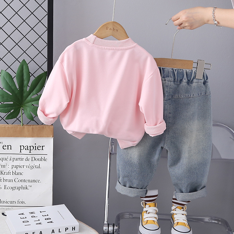 Girls' Autumn Dress Set 2025 New Western Style Baby Girl Spring and Autumn Sweet Bear Two Piece Set Children's Health Clothes