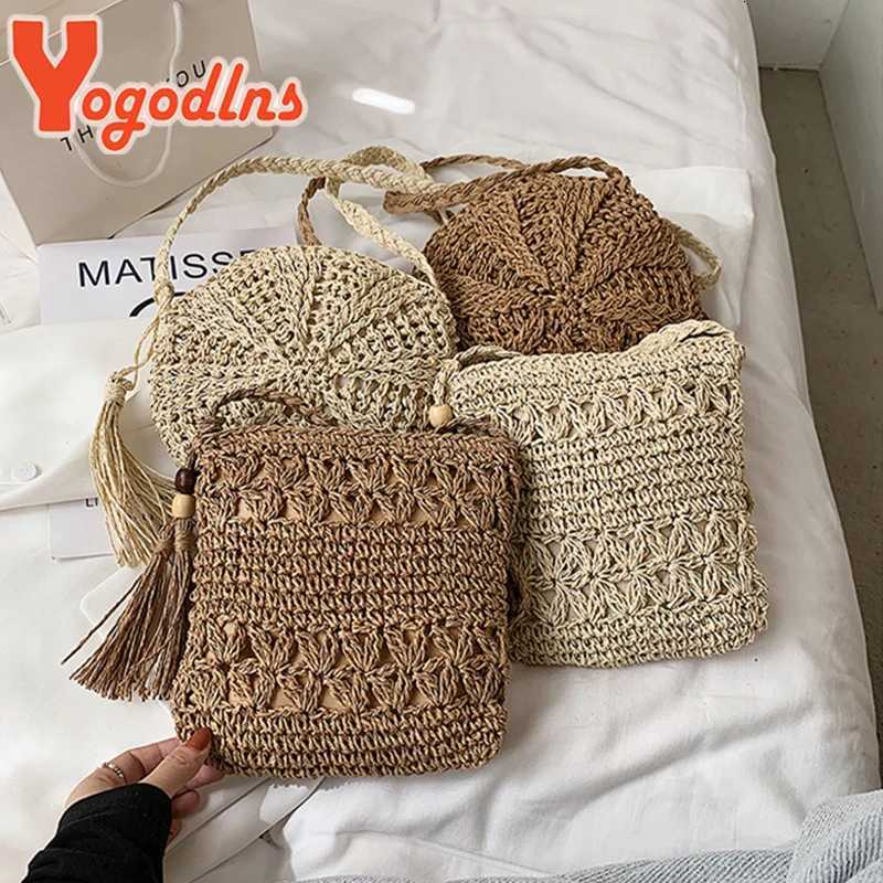 Yogodlns Bohemian Straw Bag Women Casual Travel Beach Bags Fashion Handmade Shoulder Bag Kintted Crossbody Bag Tassel Handbag Z251018
