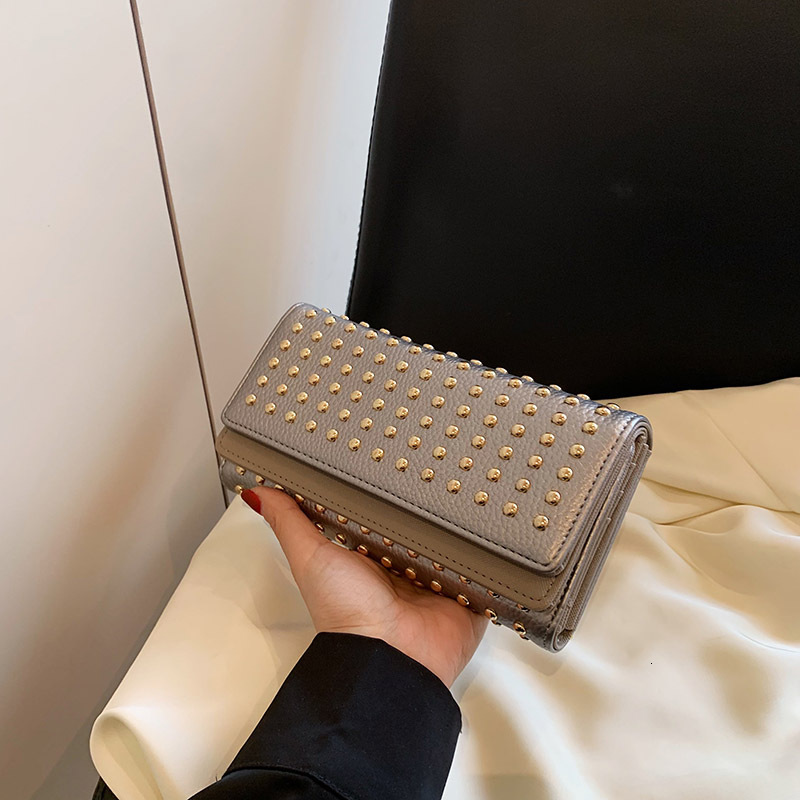 Luxury Brand Designer Bag New Punk Style Rivet Double-Layer Clutch Short And Long High-End Feel 70% Off Women's Wallet Card Holder