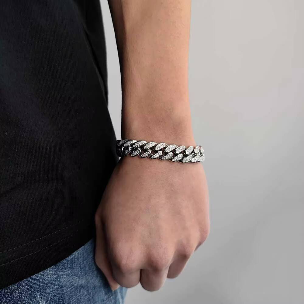 Hip Hop S925 Sterling Silver Link Chain Bracelet VVS Moissanite Iced Out Cuban Style for Men