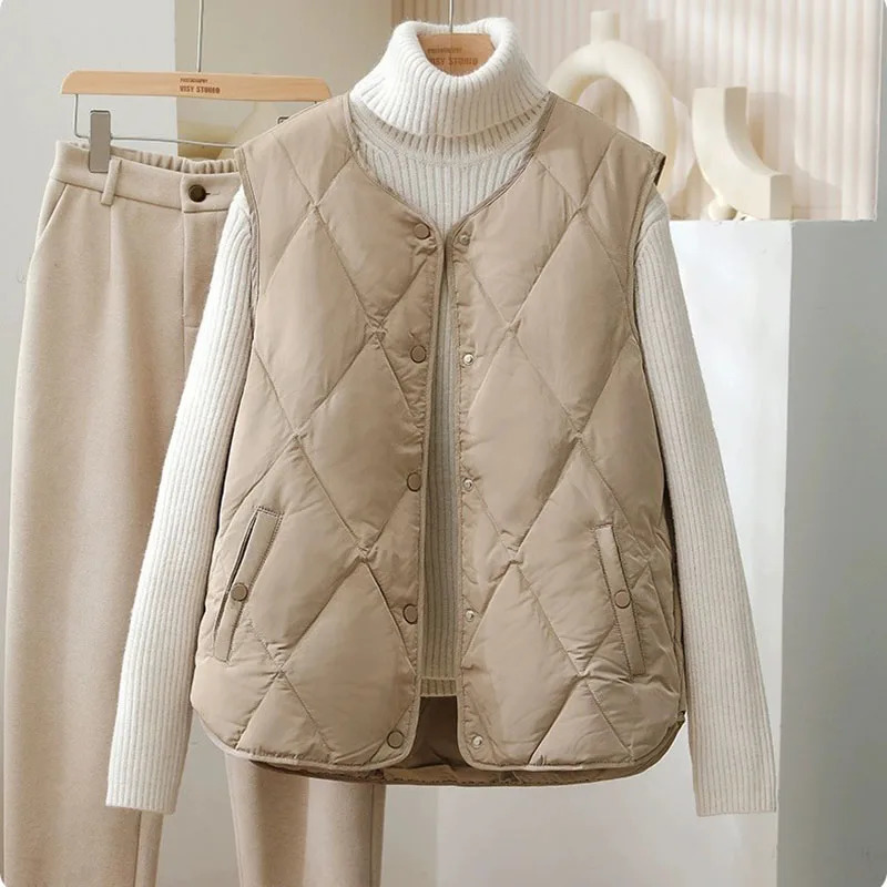 Lazy Wind Female Loose Puffer Sleeveless Jacket Autumn Ladies Waistcoat Korean Women Fashion Thin Down Cotton Vest Coat 251016