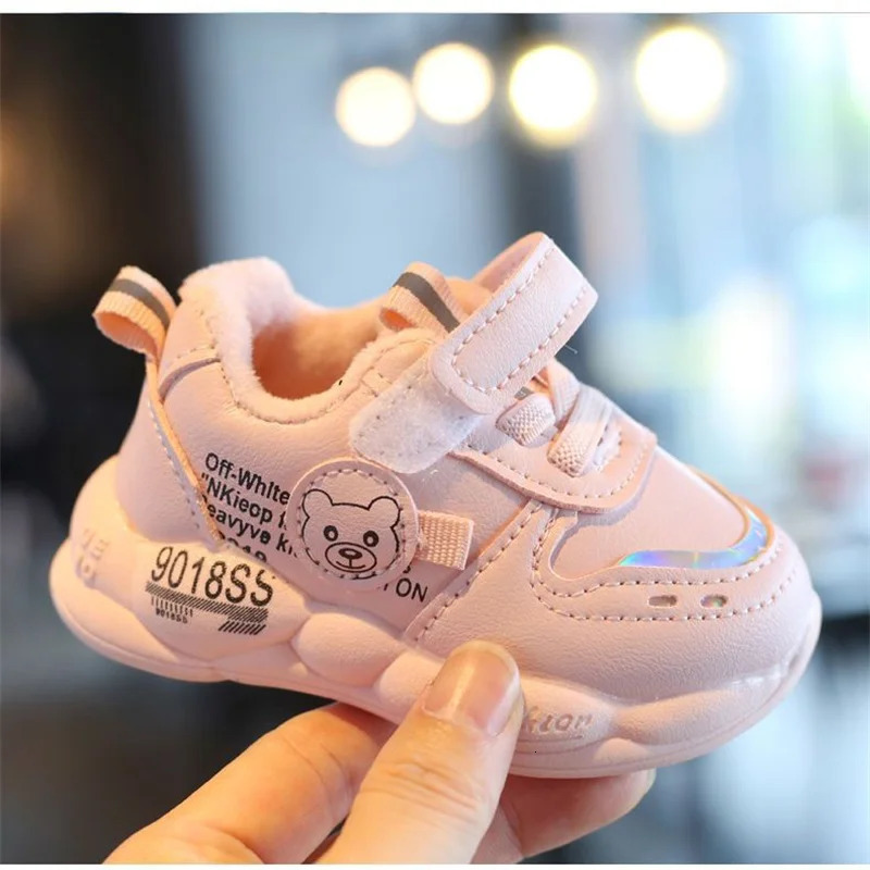 Autumn Winter Casual Shoes for Baby Boys Girls Plush Warm Kids Sneakers Solid Walking Shoes Toddler PU Leather Cotton Shoes 251014