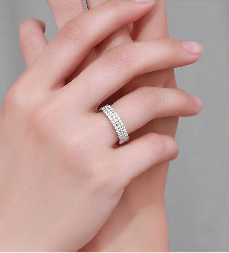 Luxury 2or3 Rows Moissanite Ring Pass Diamond Tester 925 Sterling Silver Fine Jewelry Moissanite Eternity Bands Ring for Women