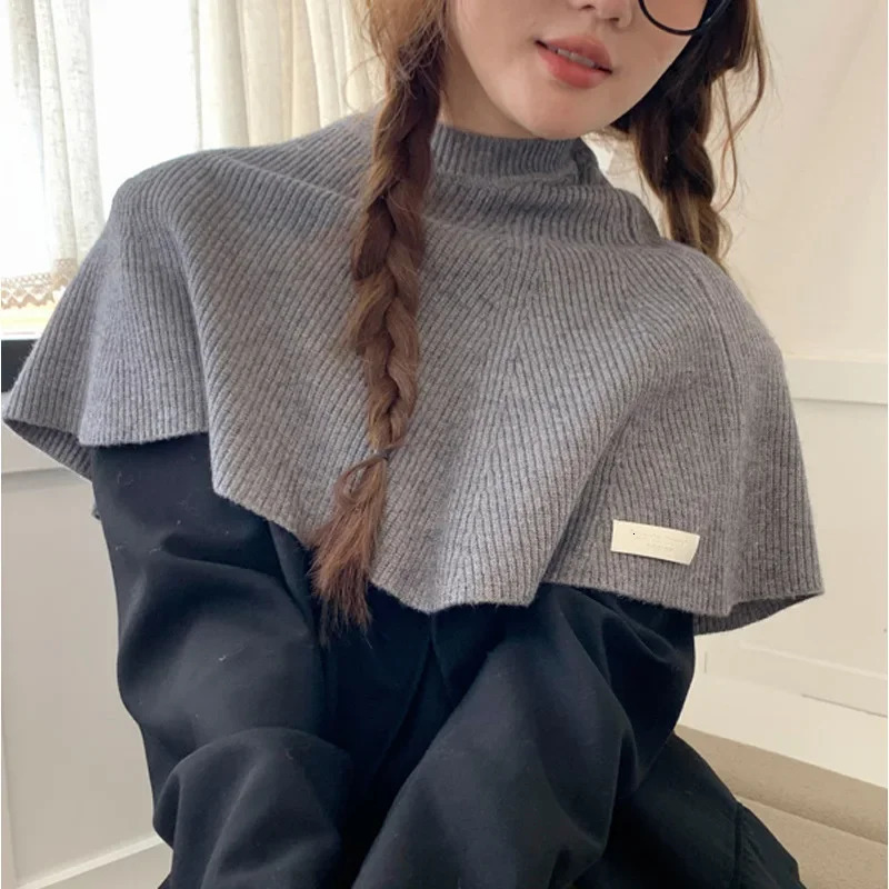 Poncho Cloak Knitted Pullover Shawl Womens Autumn and Winter Warmth Scarf Shoulder Protection Sweater Cape Black 251016