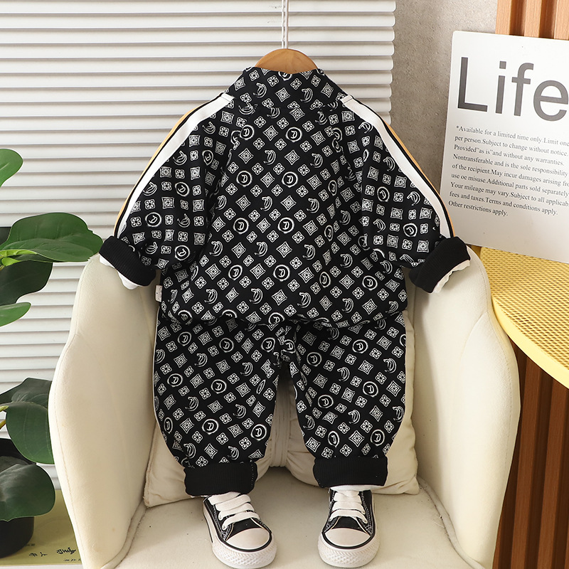 Free Shipping 2025 kids designer clothes winter Kids 3-Piece Set All-Over Print Letters Zip Up Hoodie Outfit, Boys Girls Spring Autumn Casual Tracksui