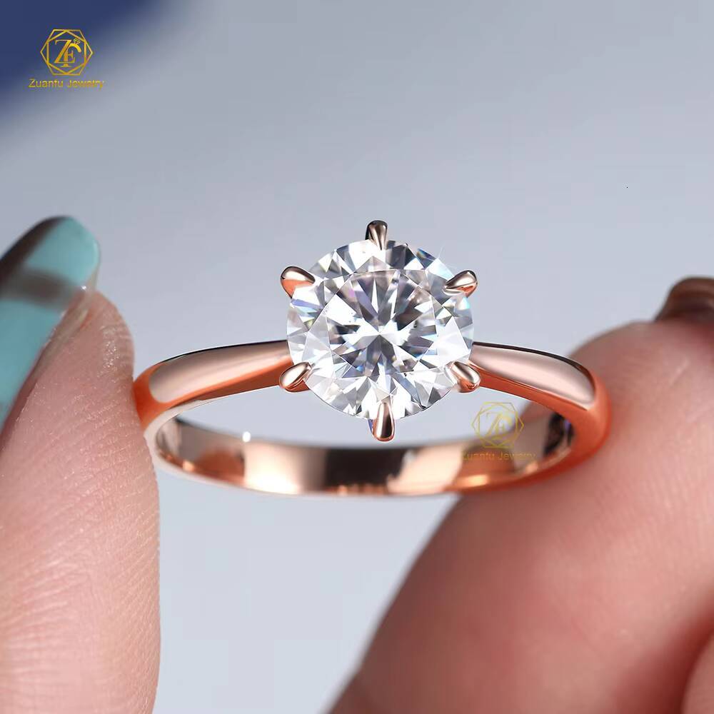 Factory Direct Sale 14K Solid Rose Gold Classic Engagement Wedding Ring 1CT Moissanite Brilliant Cut Diamond for Women