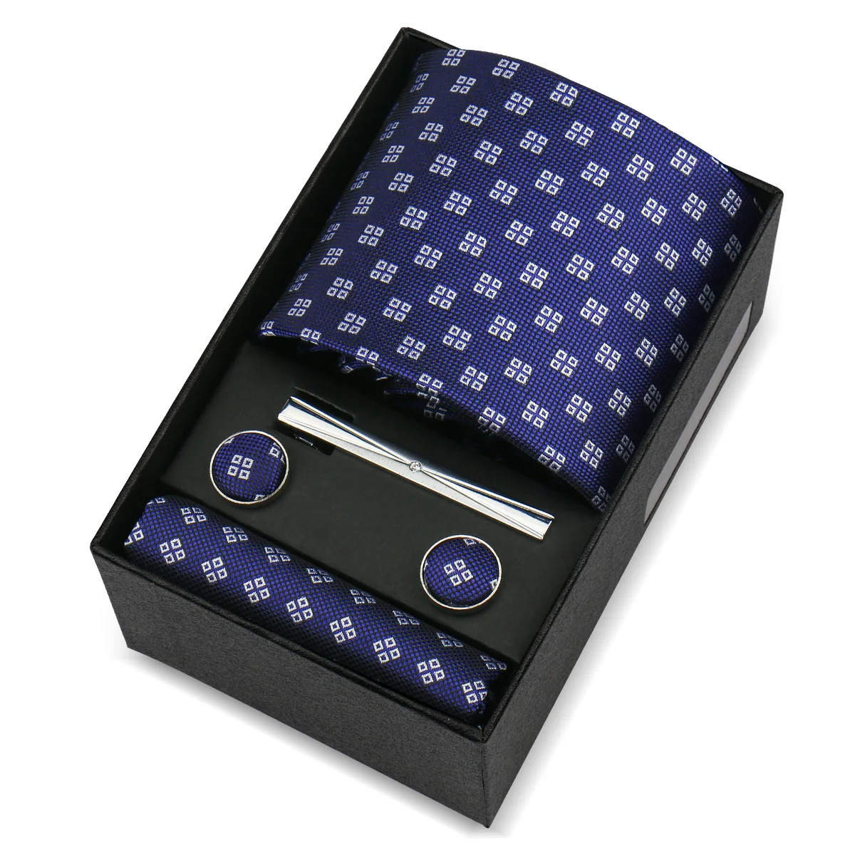 8cm Tie For Men Handkerchief Cufflink Tie Clip Set Man Wedding Gravata Suit Accessories Business Necktie Box Gift 251014