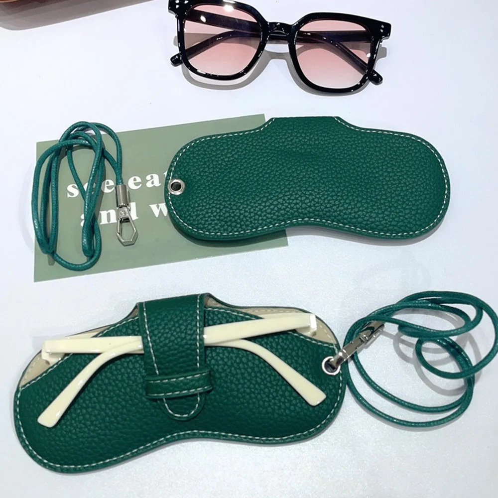 Portable Sunglasses Box Women Retro PU Leather Glasses Case Eyewear Pouch Bags Glasses Storage Pendant With Wristband Neck Strap 251016