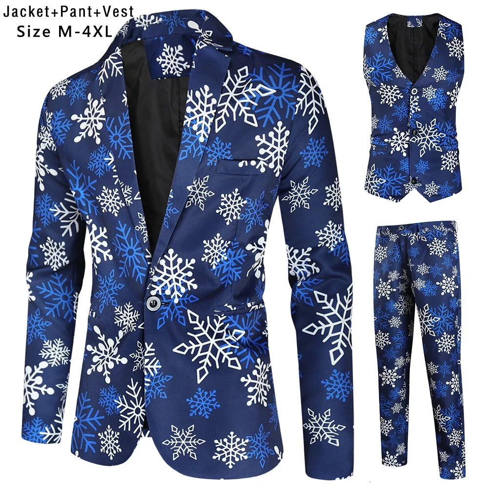 Suit for Men Christmas Day Party Prom Slim Fit 3 Pieces BlazerVestTrousersXmas Tree Print Dress Up Male christmas Suits Sets 251016