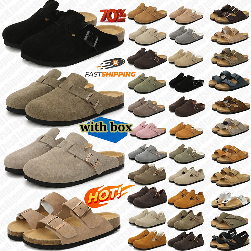 with box slippers designer sandals for men women slides sliders brown suede leather sandal flip flops slide slipper Lazy person's slip on shoes Soft and cozy
