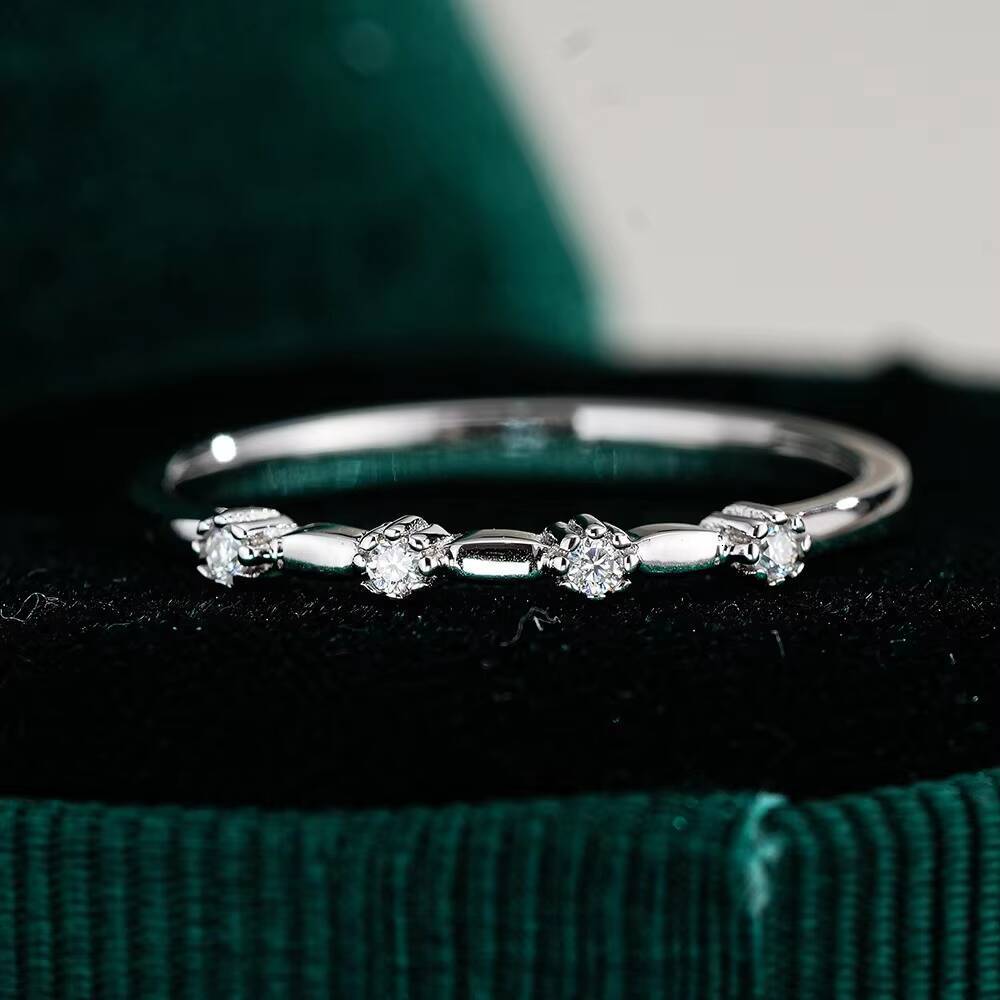 Fine Ring 925 Sterling Silver Micro Inlaid Moissanite Cute Design Natural Bamboo Rings for Women Jewelry