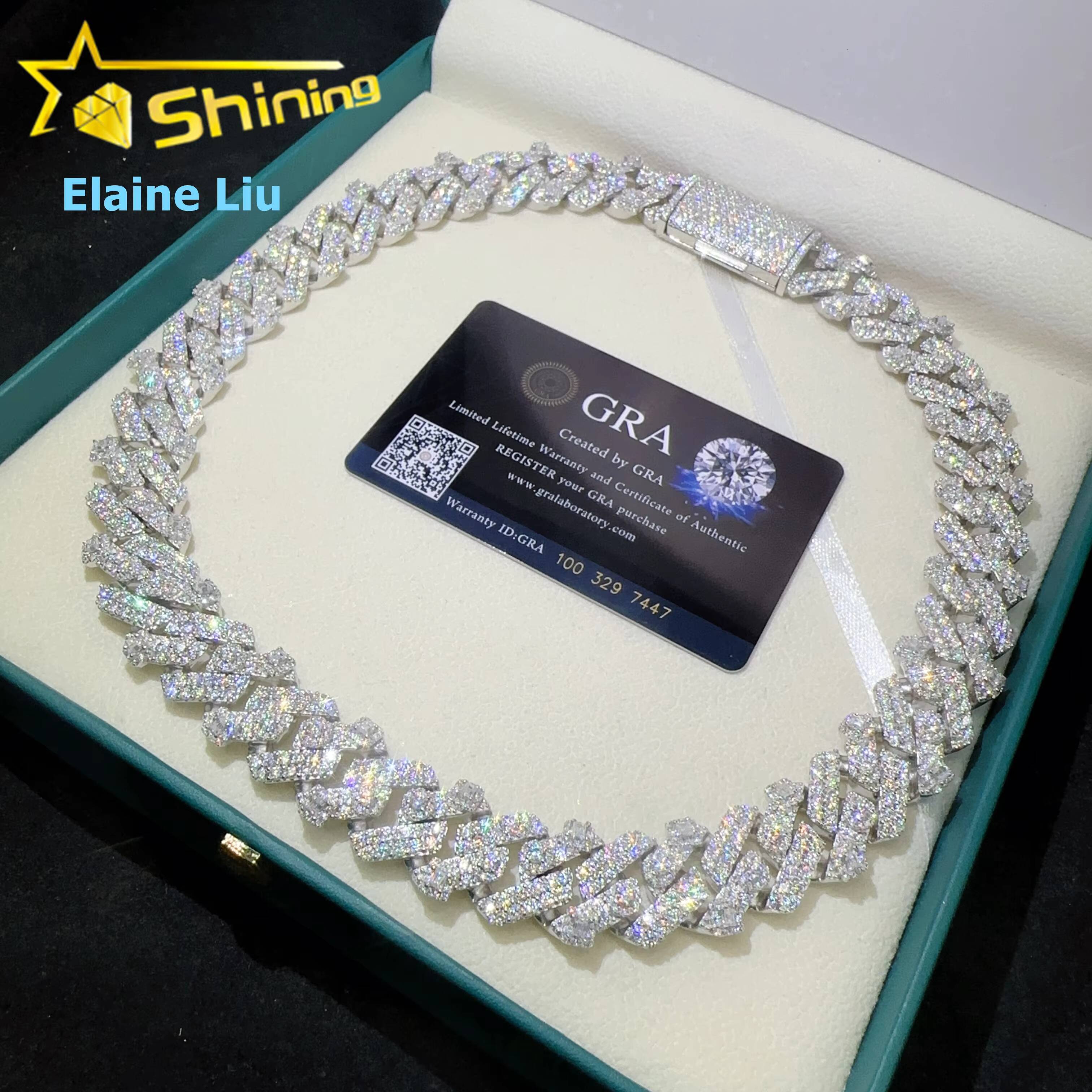 18MM Iced Out Custom VVS Moissanite Diamond 925 Sterling Silver Moissanite Hip Hop Jewelry Miami Cuban Link Chain Necklace