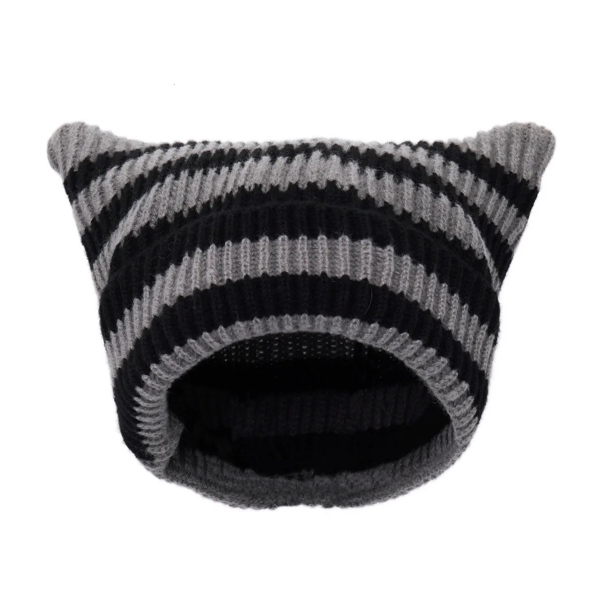 Women Cat Ears Hats Soft Slouchy Striped Knitted Hat Trendy Winter Warm Crochet Braided Knitted Beanie Hats Unisex Gentleman Cap 251014