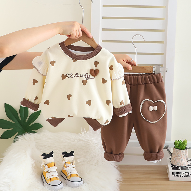 Girls' Set 2025 Autumn New Style Western Girls' Spring and Autumn Fashion Children's Autumn Clothing Baby Love Two Piece Set free shipp