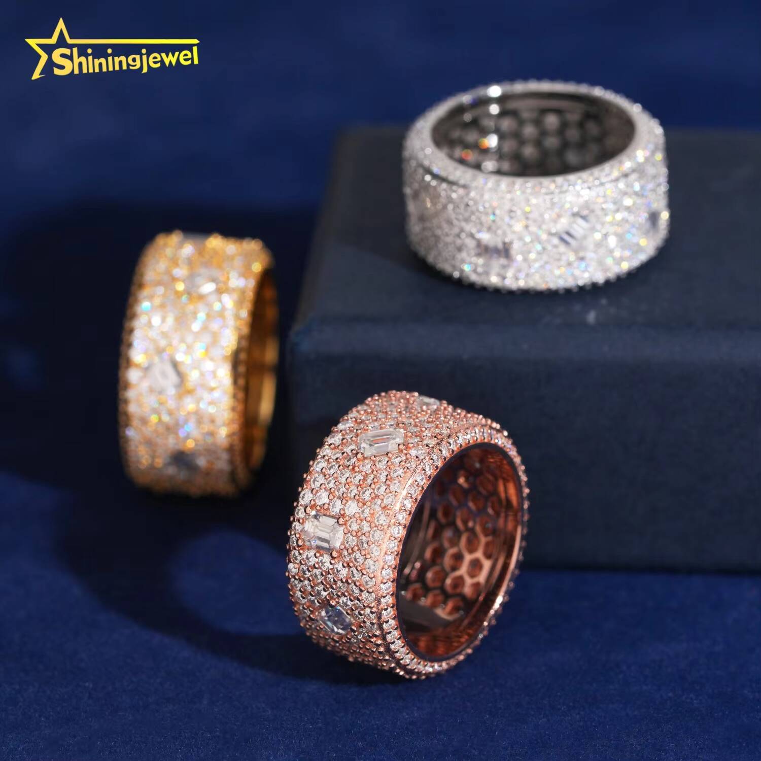 Iced Out Ring for Men Mix Diamond Setting Pass Diamond Tester Hip Hop Rings S925 Silver Moissanite Band