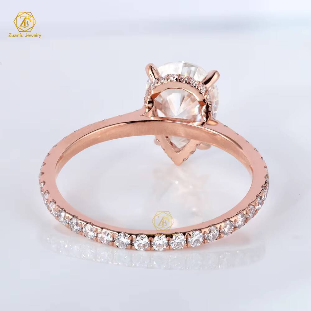 2025 Best Gift for Women Fine Jewelry 925S 9K 10K 14K 18K Pear Cut Moissanite Diamond Engagement Halo Ring