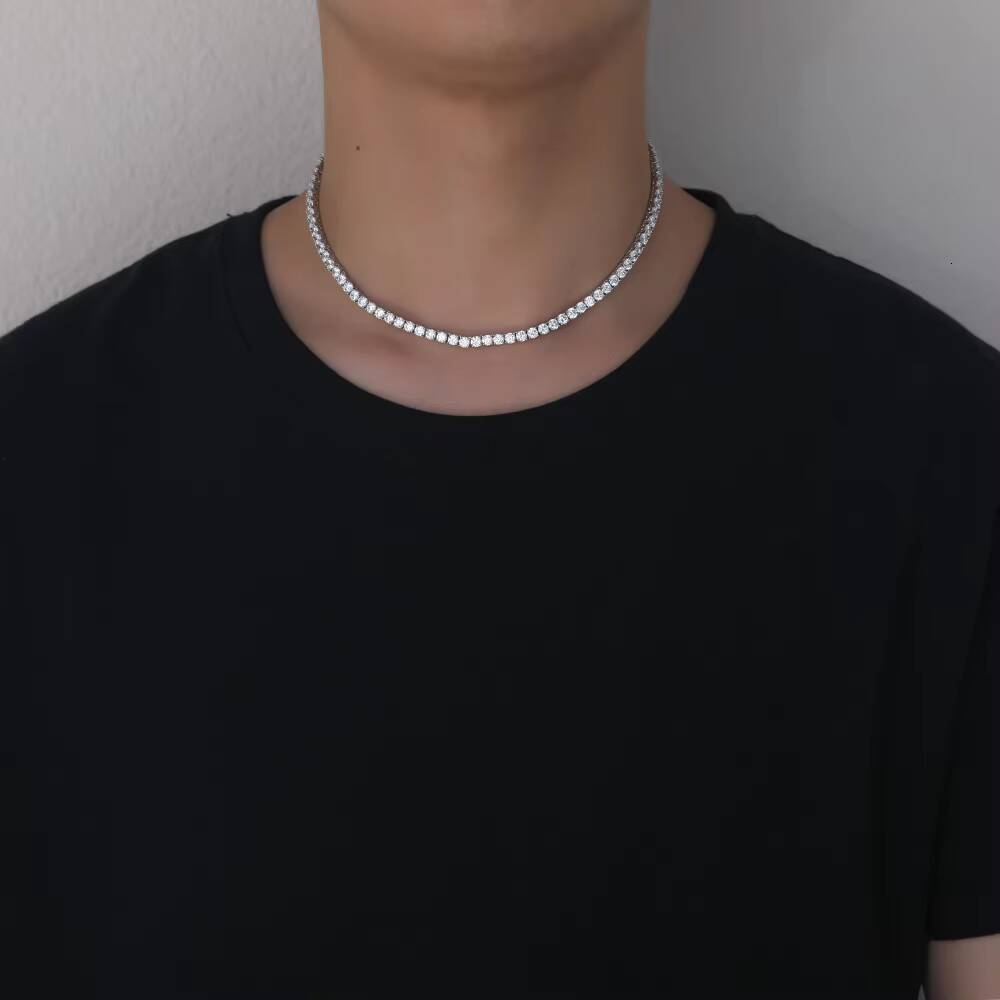 SS001 3mm 4mm 925 Sterling Silver Tennis Chain 1 Row Necklace Hip Hop Bling Jewelry