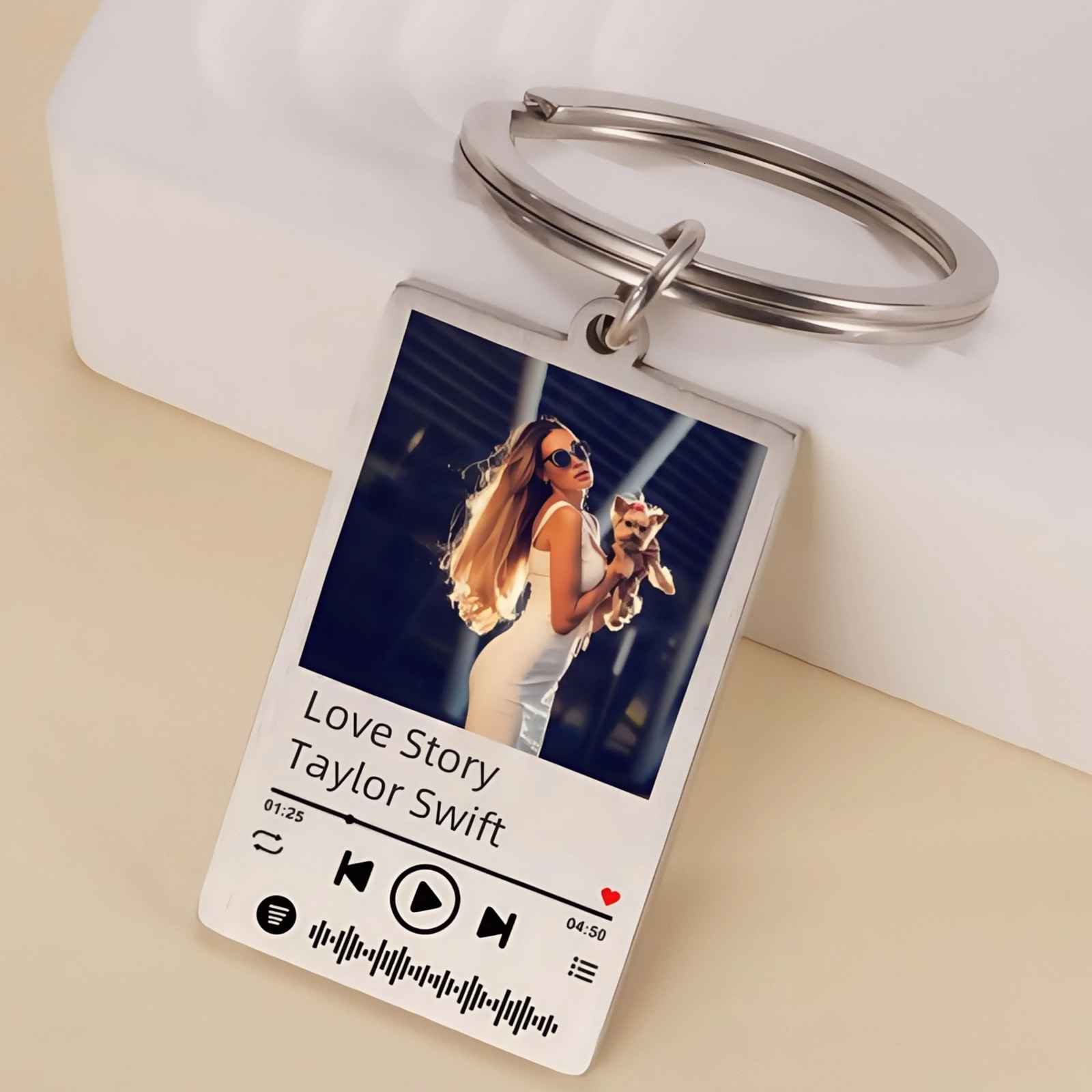 Jeshayuan Custom Picture Keychain Customized Music Song Key Ring Stainless Steel Personalized Po Keychains Gifts for Lover 251008
