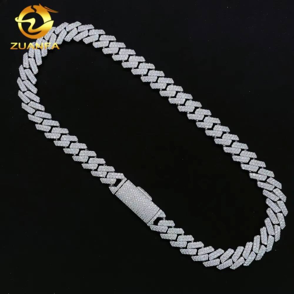 New Stocks Promotion Hip Hop Jewelry 925 Sterling Silver 13mm 2 Rows Iced Out VVS Moissanite Diamond Miami Cuban Necklace