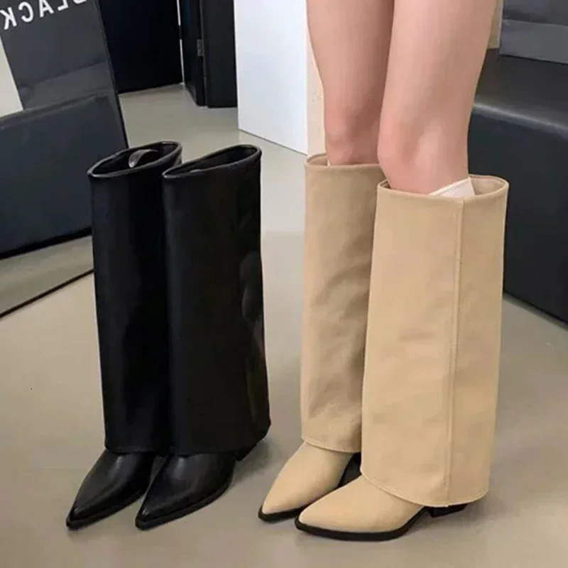 Women Chunky High Boots Pointed Toe Shoes Sexy Lady Dress Gladiator Autumn Trend Retro Fad Woman Boots Goth Botas Mujer 251017
