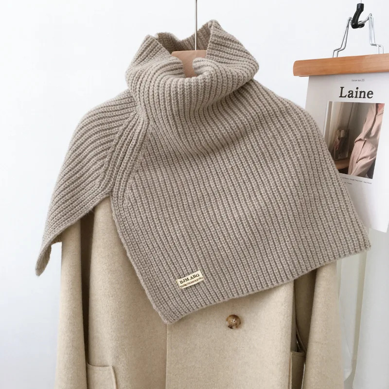 Split High Collar Scarf For Women Girls Students Autumn Winter Solid Color Knitted Neckerchief Scarves Soft Neck Wrap Shawls 251016
