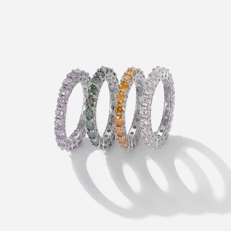 Fashion Women Jewelry 3mm 01CT Color Moissanite 925 Sterling Silver Personalized Eternity Band Tennis Ring for Women