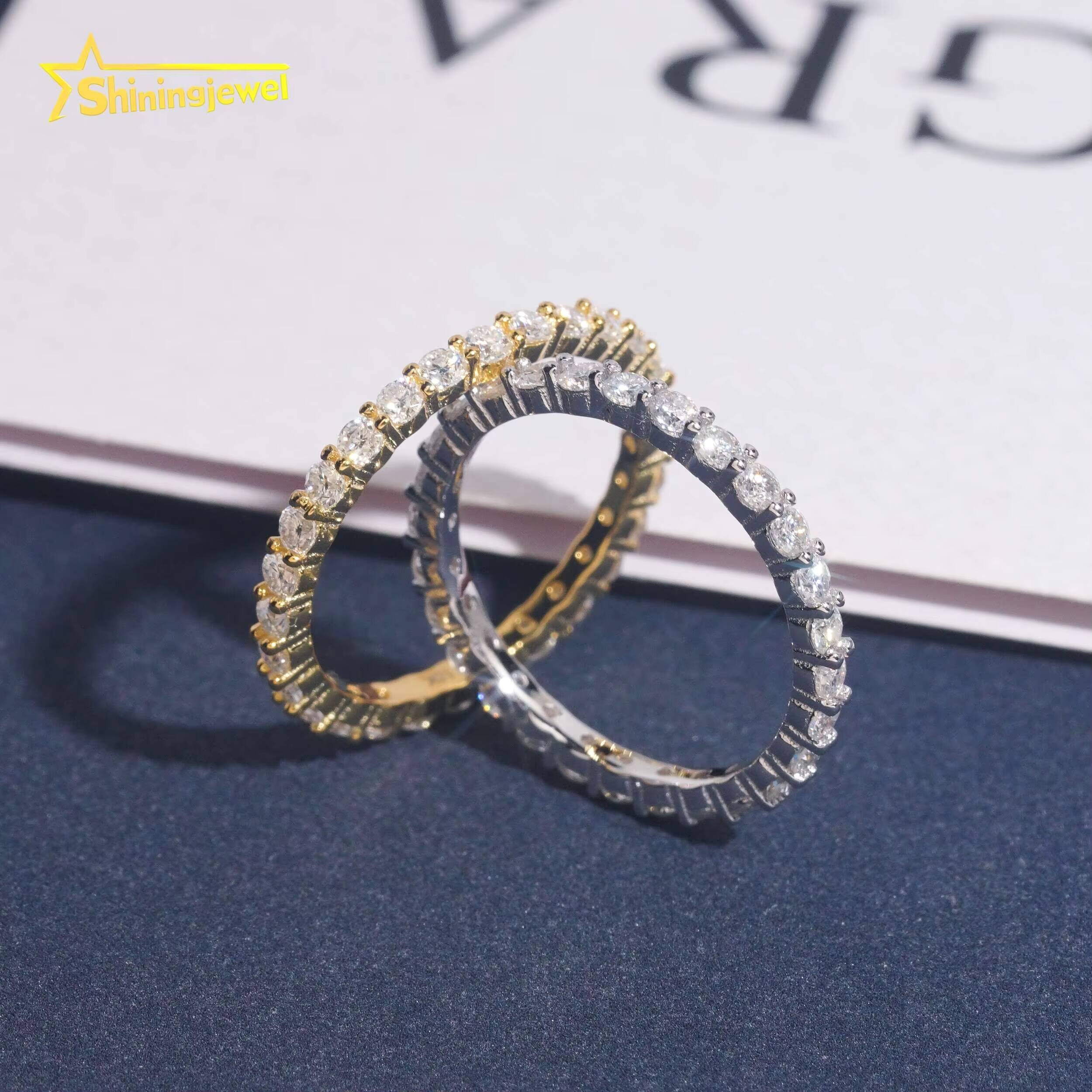 Hip Hop Jewelry 2mm Moissanite Diamond 925 Silver Eternity Ring Iced Out Rings Pass Diamond Tester Moissanite Ring Hip Hop