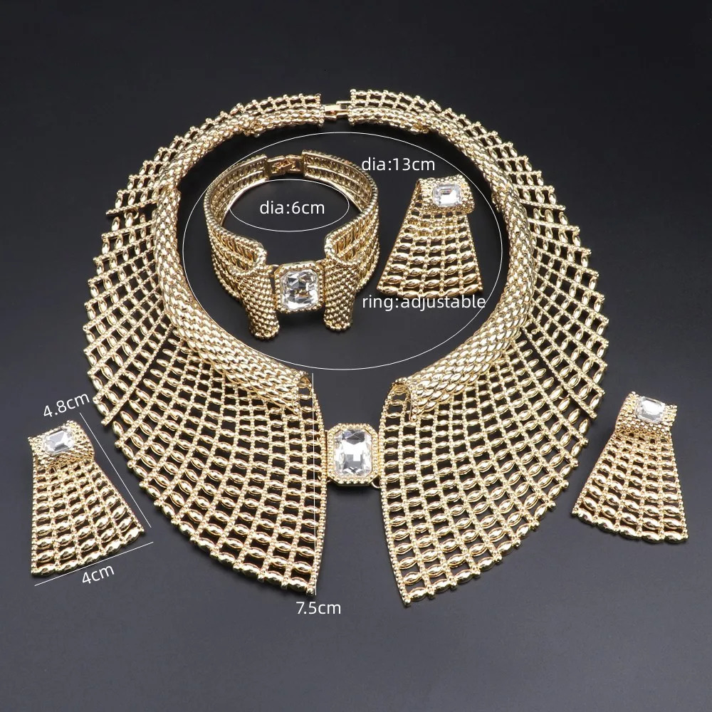 Latest Gold Plated Necklace Accessories Elegant Woman Party Jewelry Set Africa 251016
