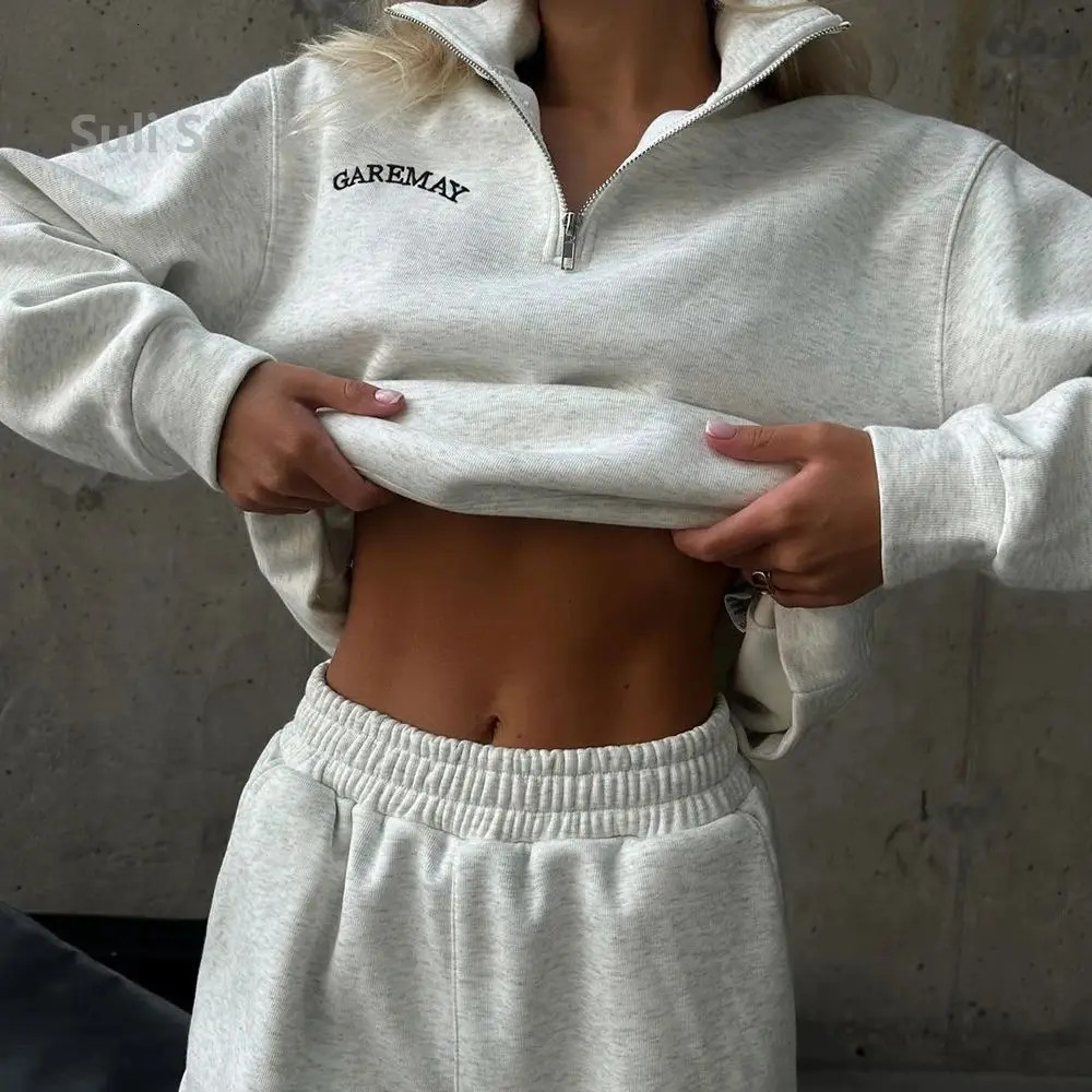 European American Versatile Casual Fashion Thickened Embroidered Long Sleeve Sweatshirt and Long Pants TwoPiece Set 251016