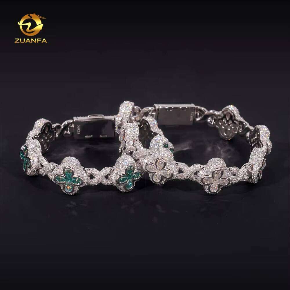 New Clover Infinity Pear Shape Blue Green Cacoxenite Sterling Sier Men's Bracelet