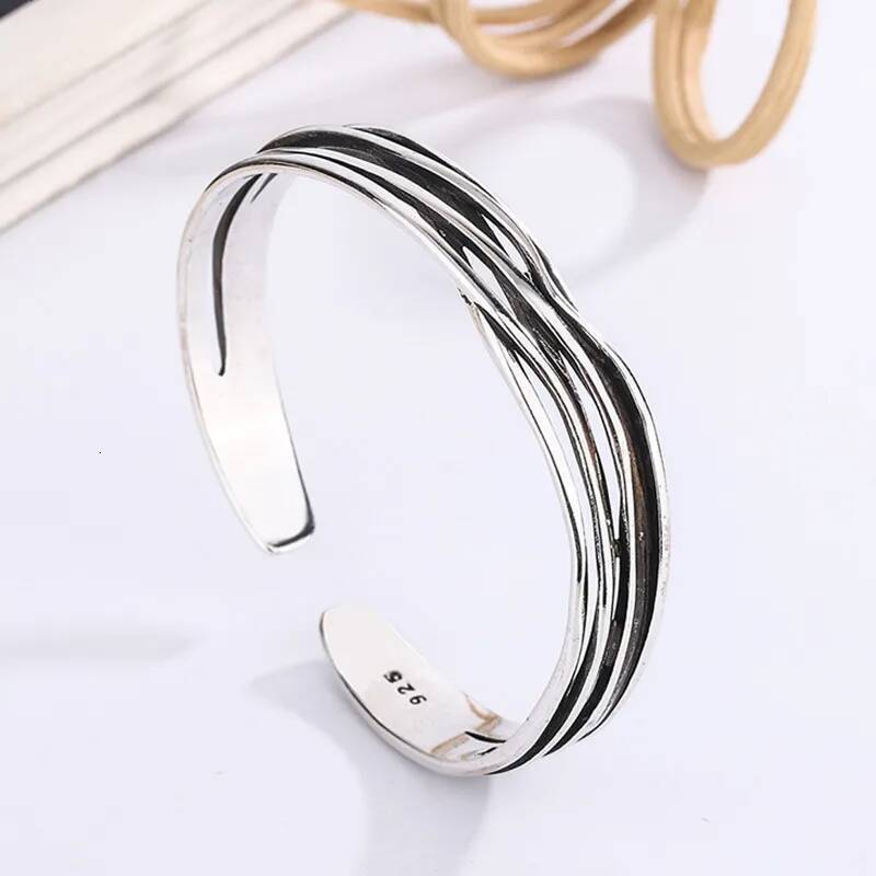 Designer bracelet Retro Wave Braided Bracelets 925 Sterling Silver Jewelry Personality Geometric Exquisite Opening Bangles free shipping