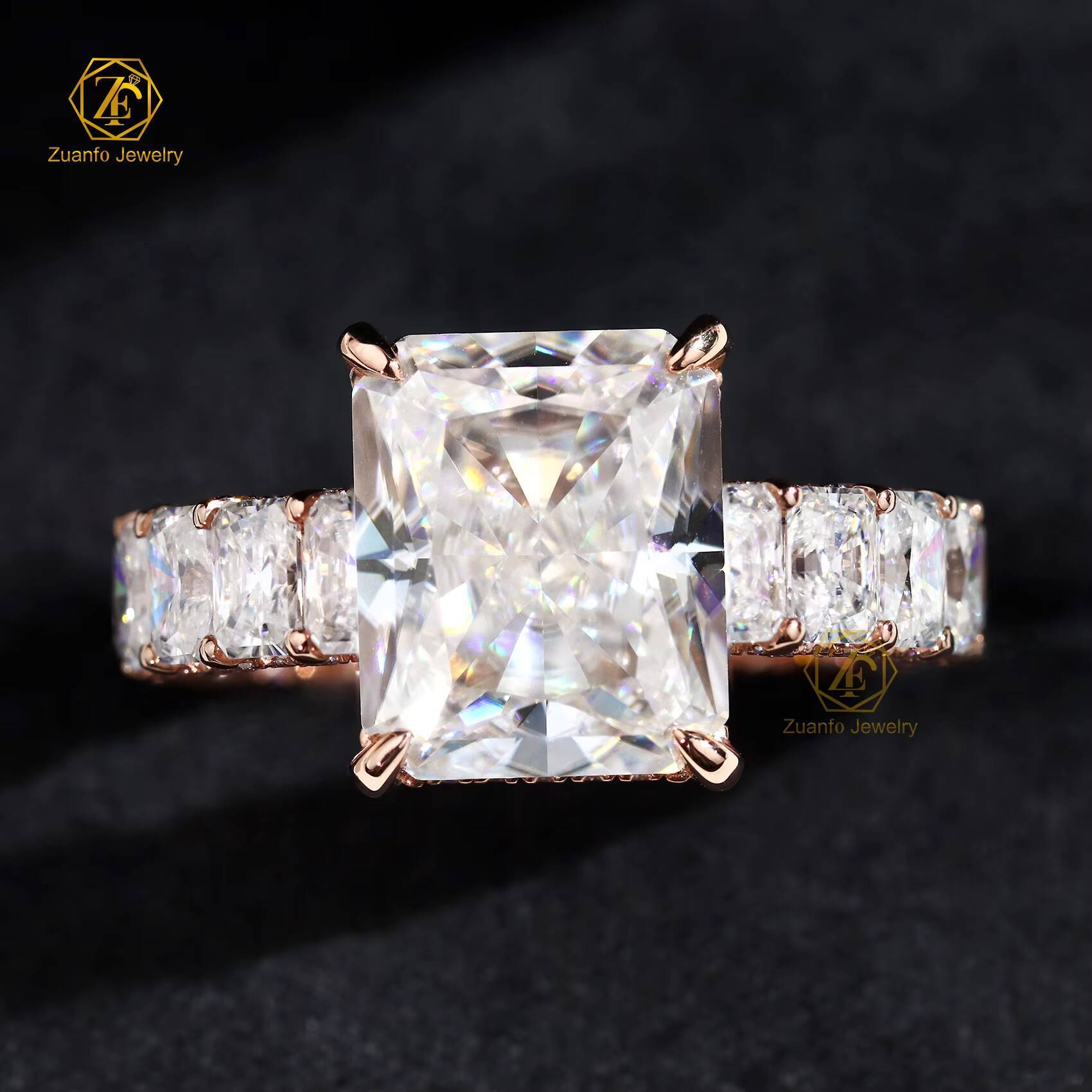 Hot Sale 5CT 9x11mm Moissanite Engagement Rings Rose Gold 925 Silver Eternity Ring Full Paved 3x4mm Radiant Cut Bridal Jewelry